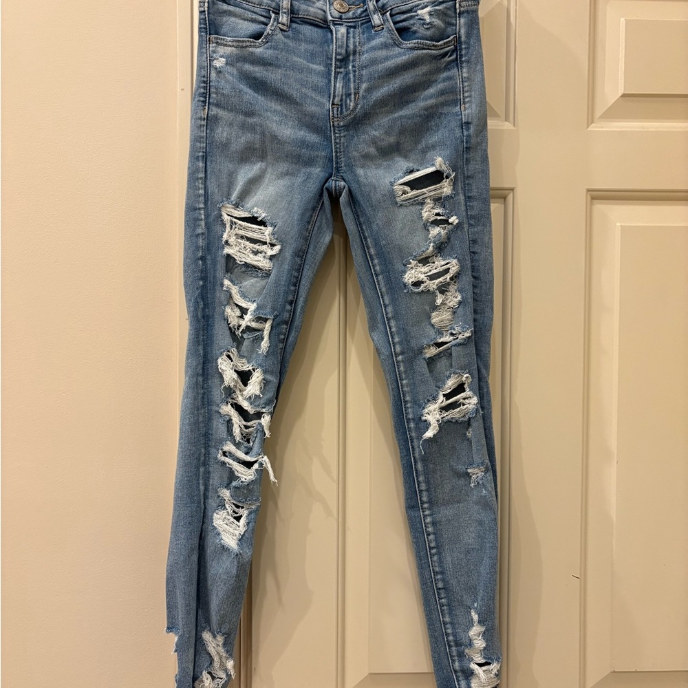 Abercrombie & Fitch Light Blue Distressed High Rise Skinny Jeans
